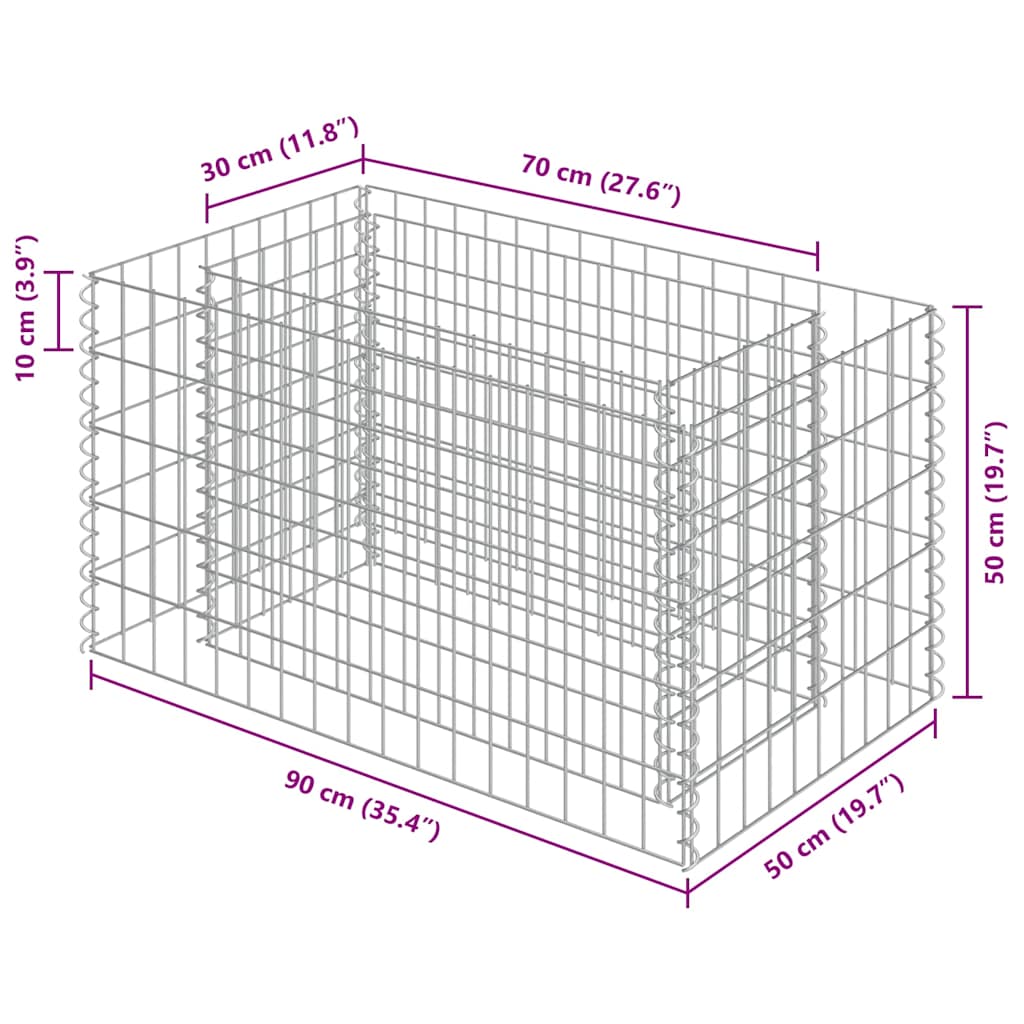 Gabionen-Hochbeet Verzinkter Stahl 90×50×50 cm