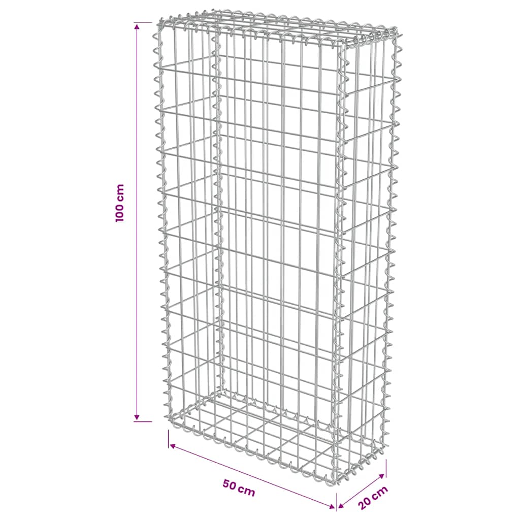 Gabionenwand mit Abdeckung Verzinkter Stahl 50×20×100 cm