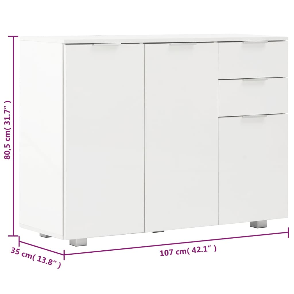 Sideboard Hochglanz-Weiß 107x35x80,5 cm
