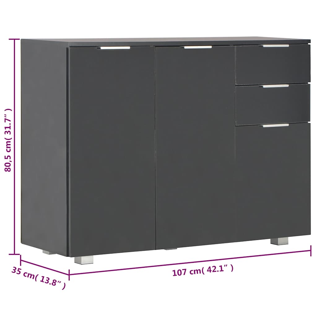 Sideboard Hochglanz-Schwarz 107x35x80,5 cm