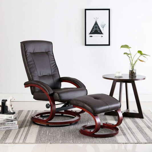 Relaxsessel mit Fußhocker Braun Kunstleder