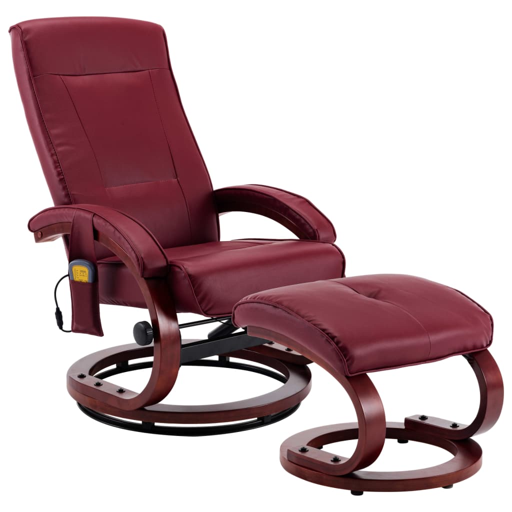 Massagesessel mit Fußhocker Weinrot Kunstleder