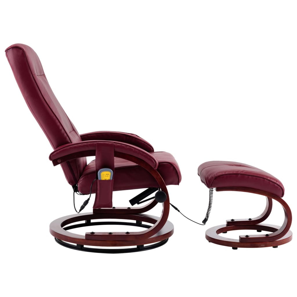 Massagesessel mit Fußhocker Weinrot Kunstleder