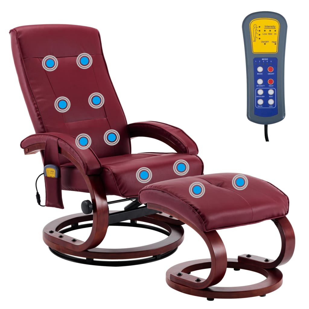 Massagesessel mit Fußhocker Weinrot Kunstleder