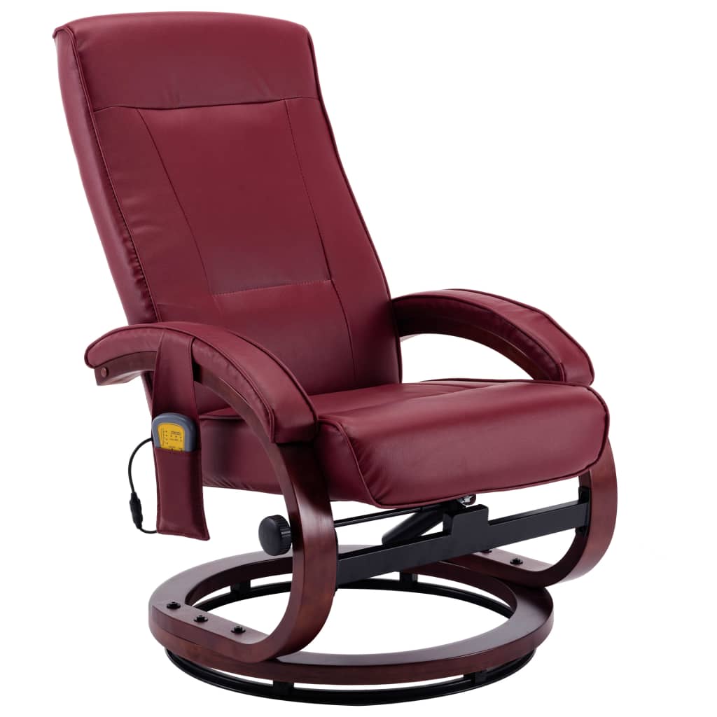 Massagesessel mit Fußhocker Weinrot Kunstleder
