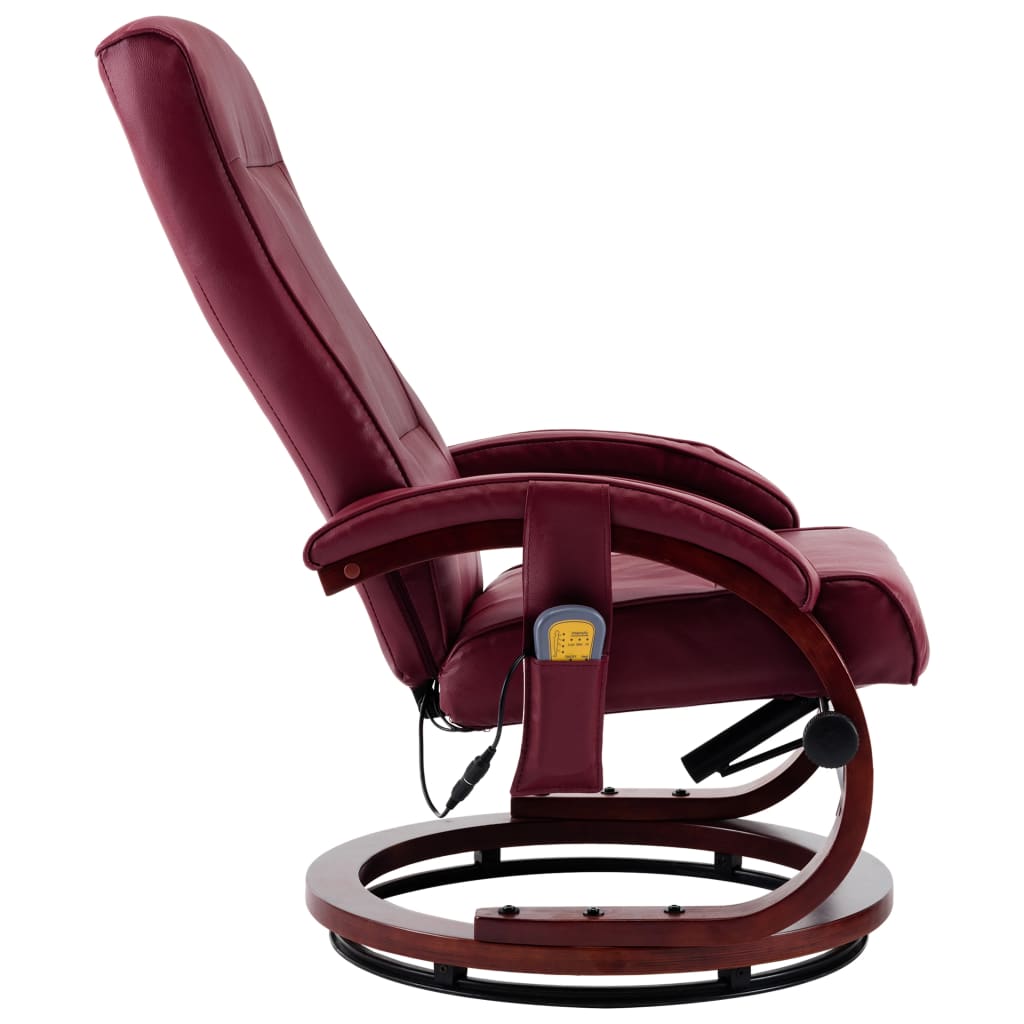 Massagesessel mit Fußhocker Weinrot Kunstleder