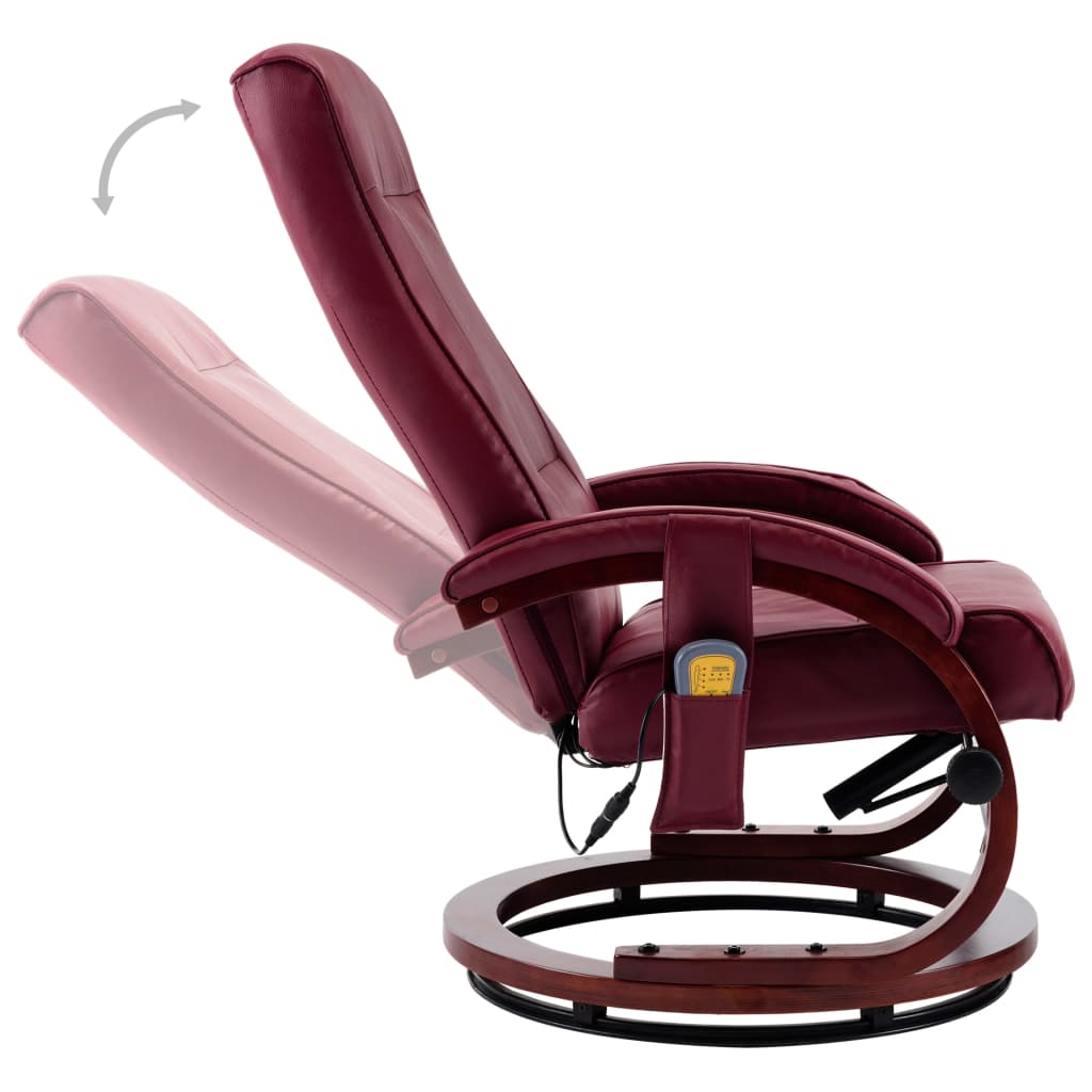 Massagesessel mit Fußhocker Weinrot Kunstleder