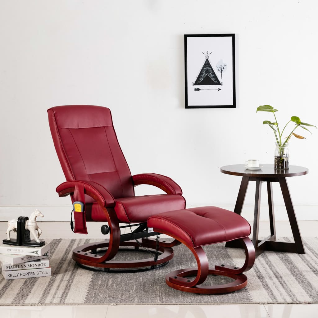 Massagesessel mit Fußhocker Weinrot Kunstleder