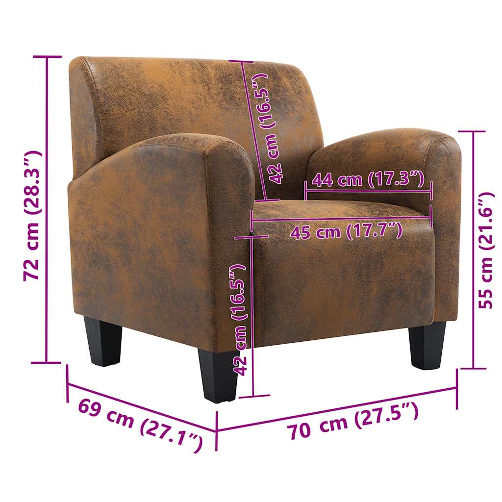 Sofasessel Braun 70x69x72 cm Wildlederimitat