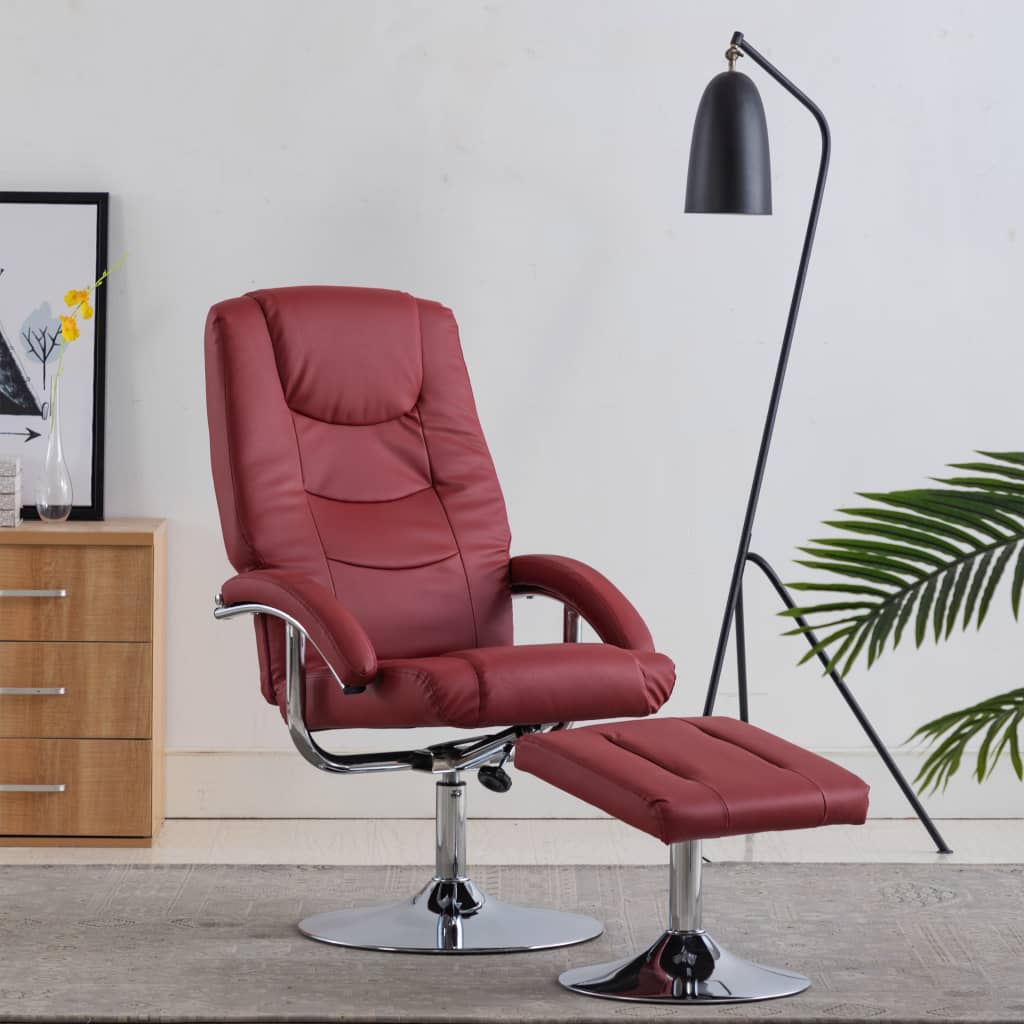 Relaxsessel mit Fußhocker Weinrot Kunstleder