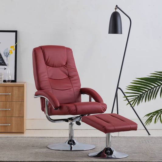 Relaxsessel mit Fußhocker Weinrot Kunstleder