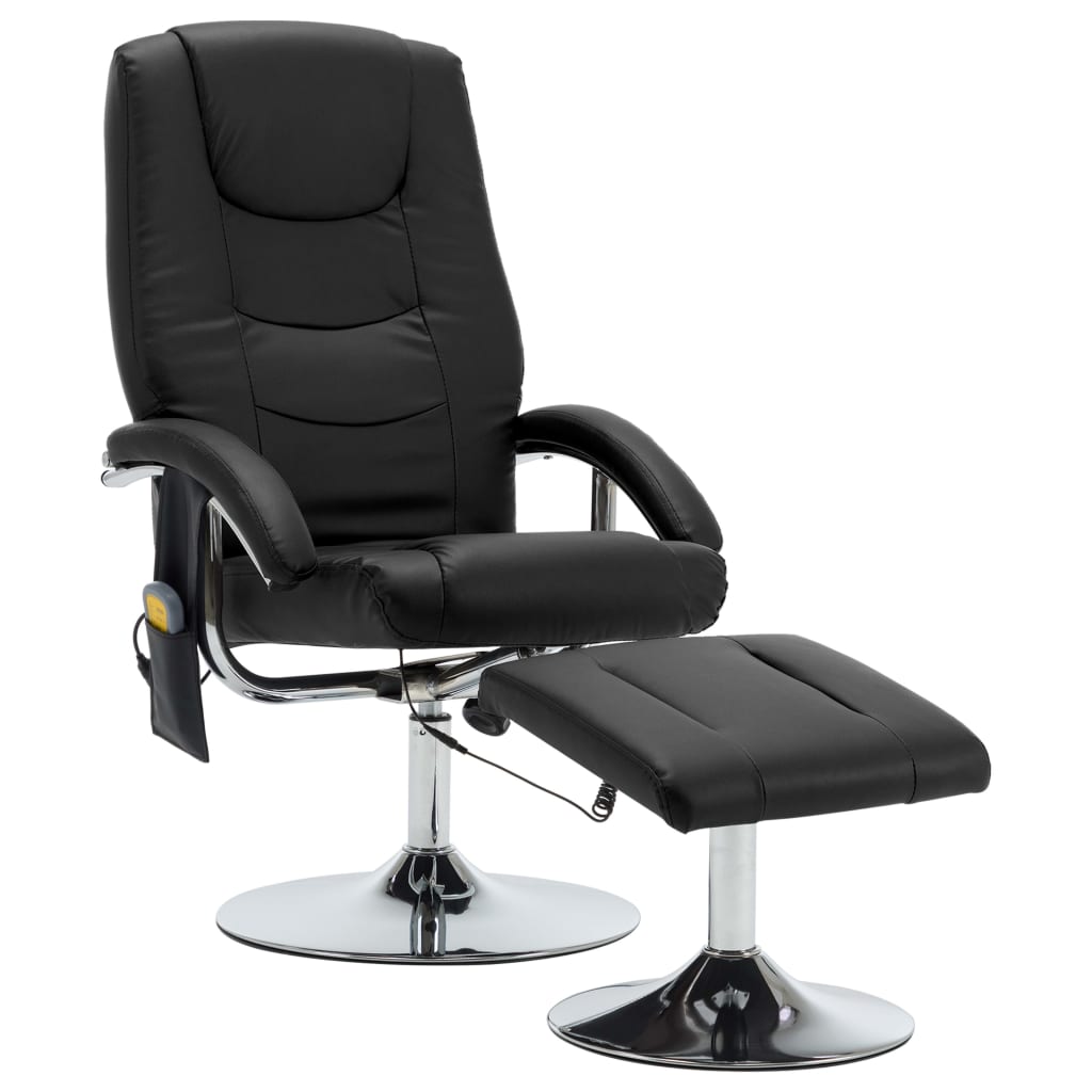 Massagesessel mit Fußhocker Schwarz Kunstleder