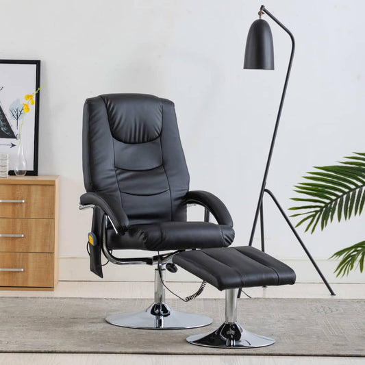 Massagesessel mit Fußhocker Schwarz Kunstleder