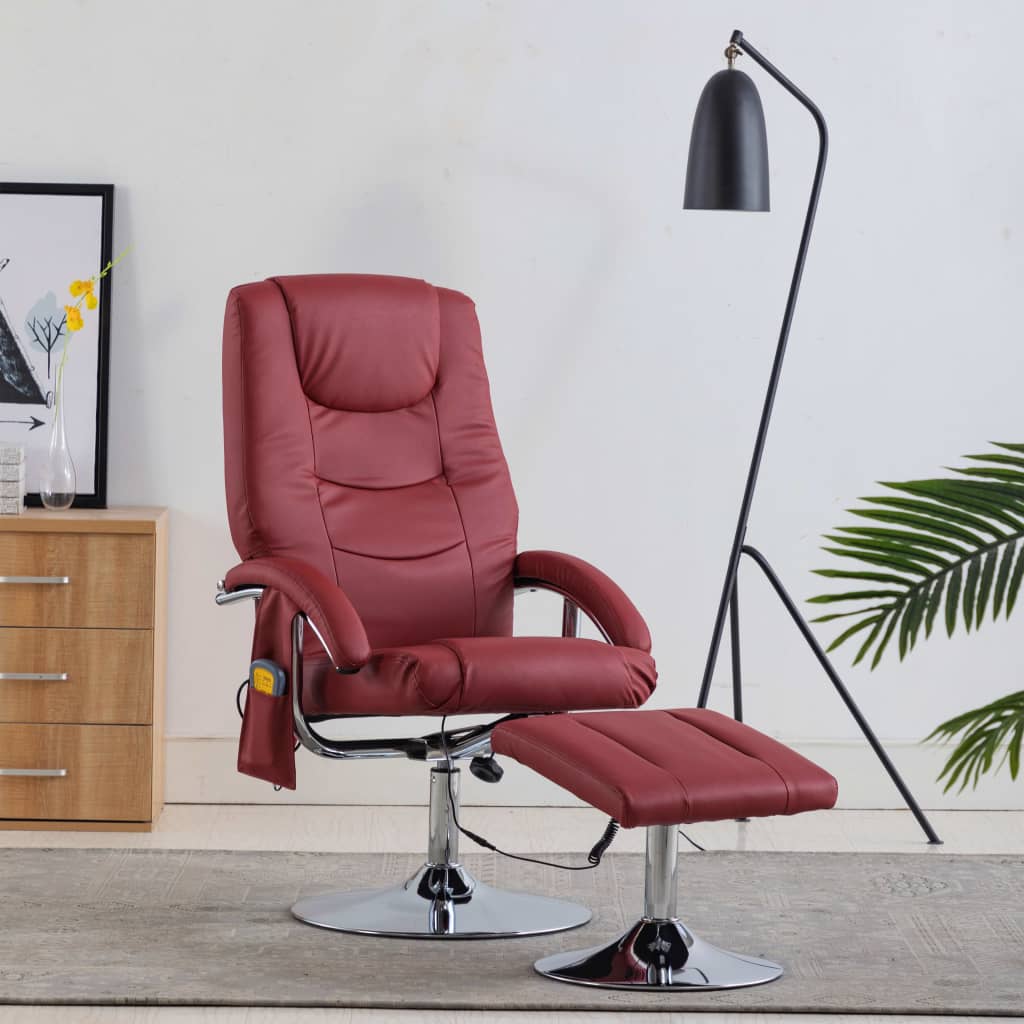 Massagesessel mit Fußhocker Weinrot Kunstleder