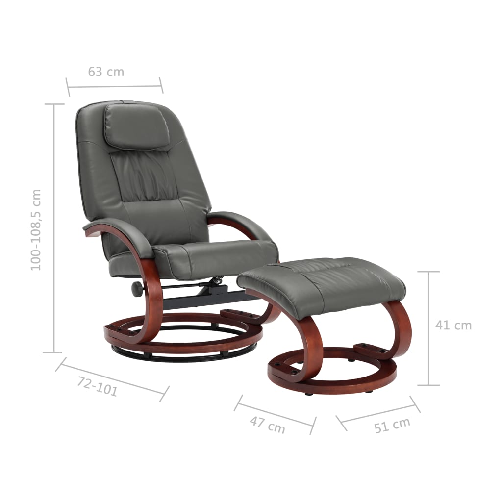 Relaxsessel mit Fußhocker Grau Kunstleder
