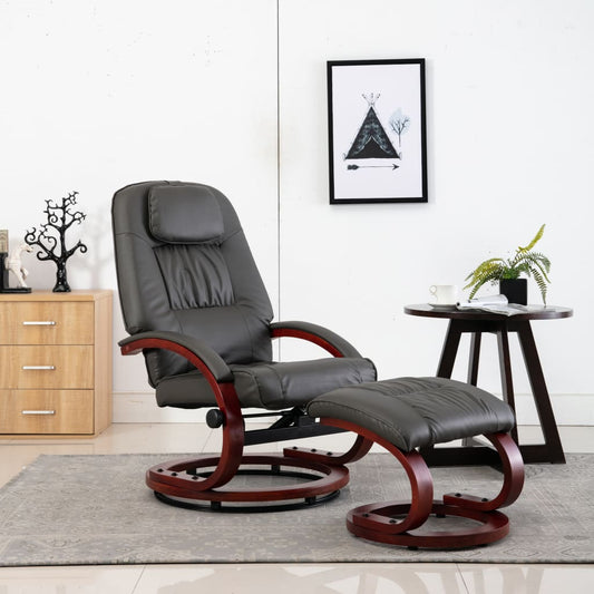 Relaxsessel mit Fußhocker Grau Kunstleder