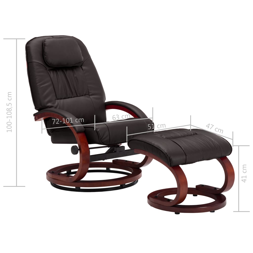 Relaxsessel mit Fußhocker Braun Kunstleder