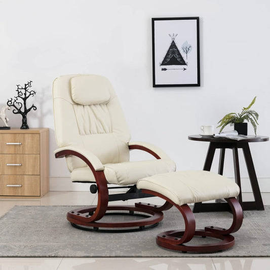 Relaxsessel mit Fußhocker Cremeweiß Kunstleder