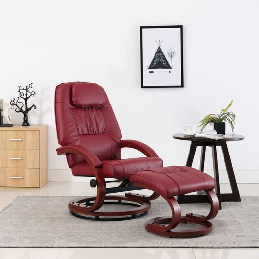 Relaxsessel mit Fußhocker Weinrot Kunstleder