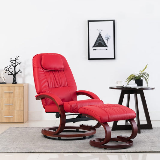Liegesessel mit Fußhocker Rot Kunstleder