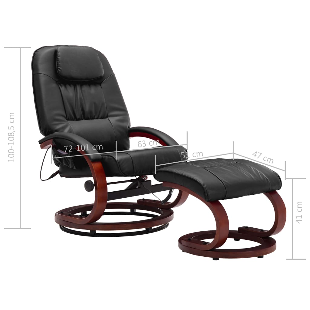 Massagesessel mit Fußhocker Schwarz Kunstleder