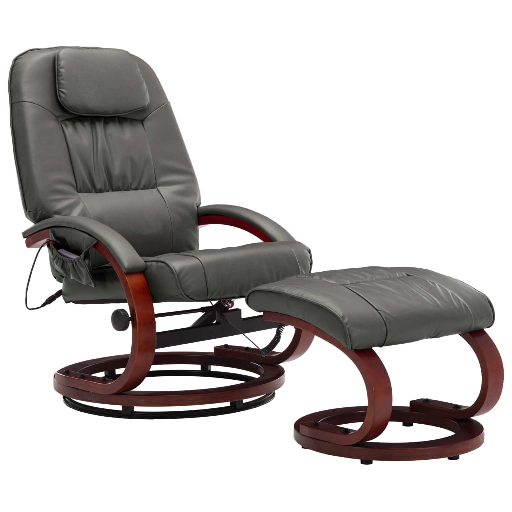 Massagesessel mit Fußhocker Grau Kunstleder