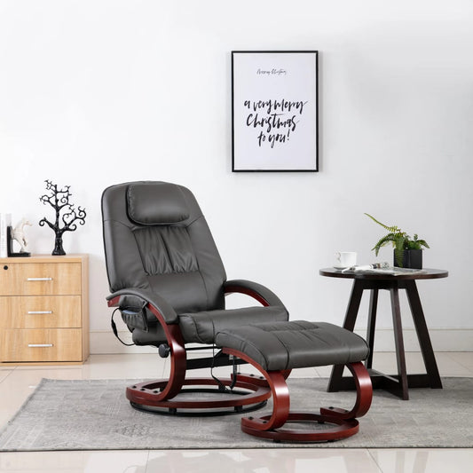 Massagesessel mit Fußhocker Grau Kunstleder