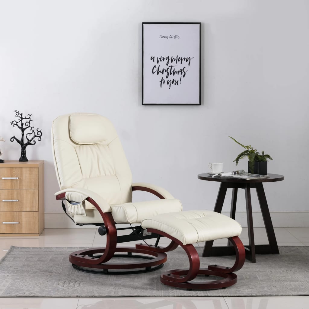 Massagesessel mit Fußhocker Creme Kunstleder