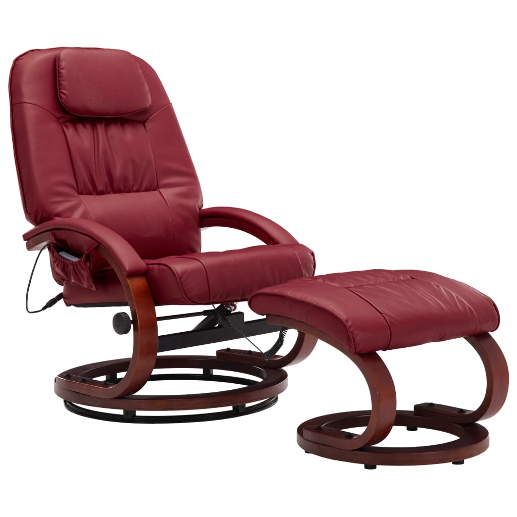 Massagesessel mit Fußhocker Weinrot Kunstleder