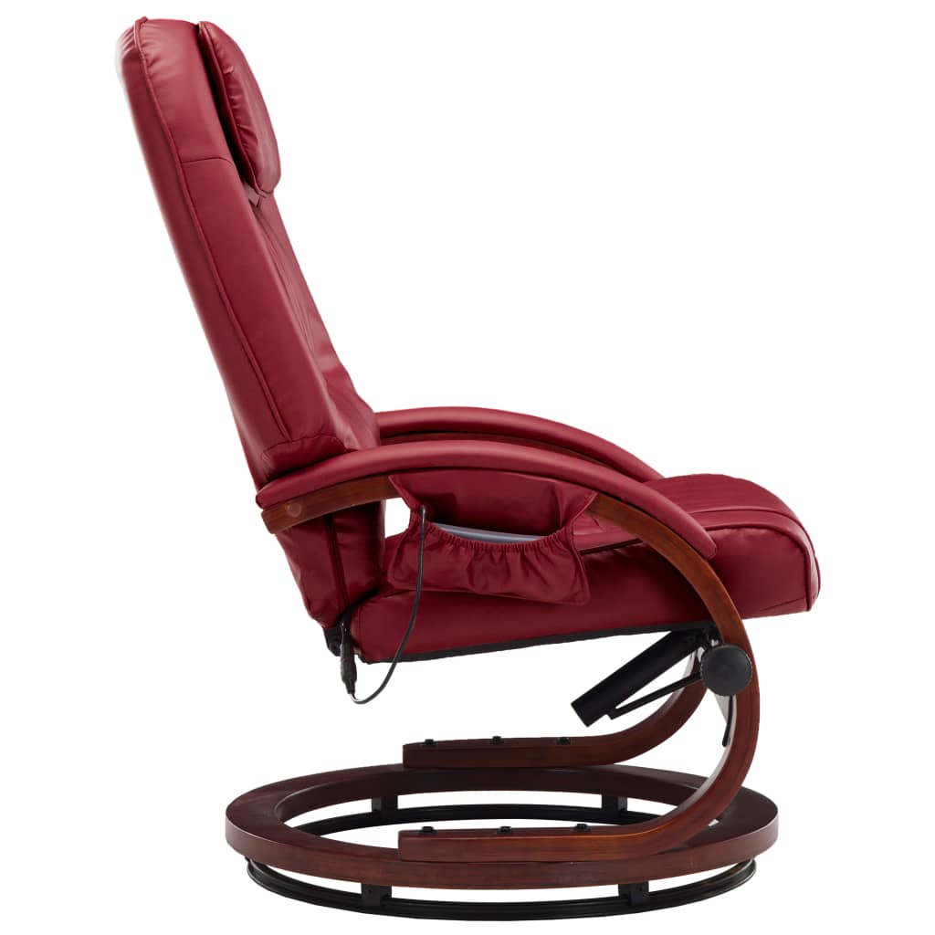 Massagesessel mit Fußhocker Weinrot Kunstleder