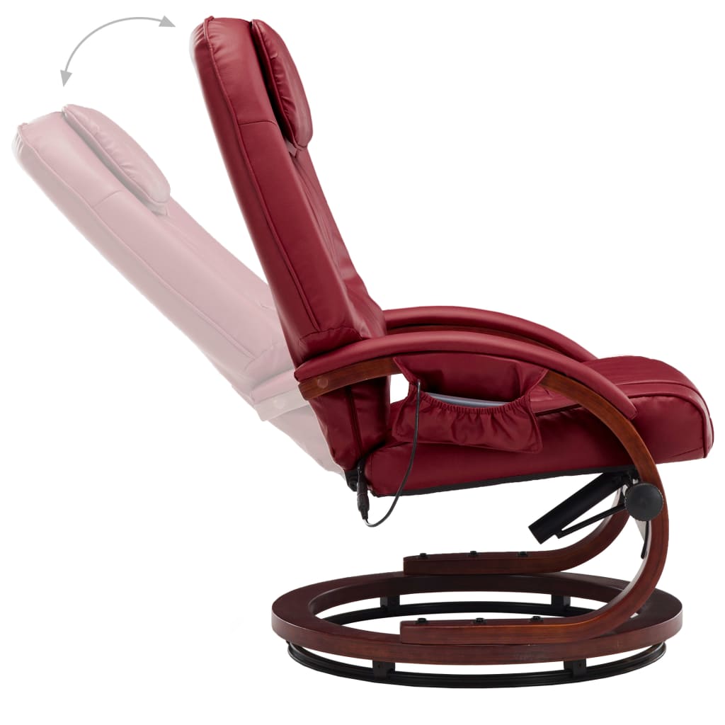 Massagesessel mit Fußhocker Weinrot Kunstleder