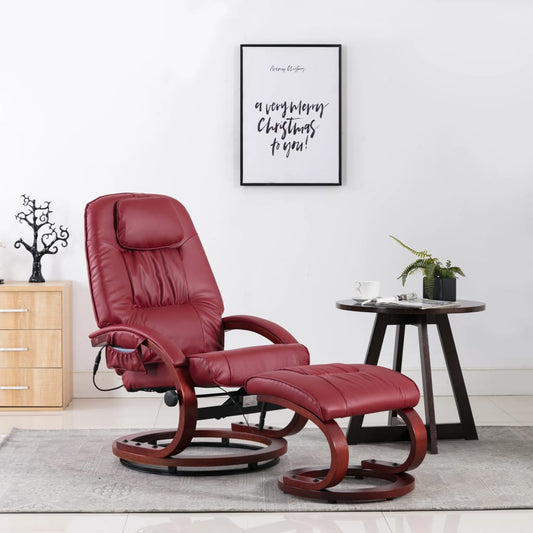 Massagesessel mit Fußhocker Weinrot Kunstleder