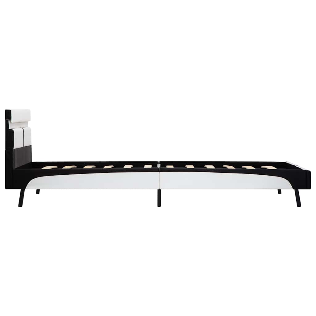 Bettgestell mit LED Weiß und Schwarz Kunstleder 90×200 cm