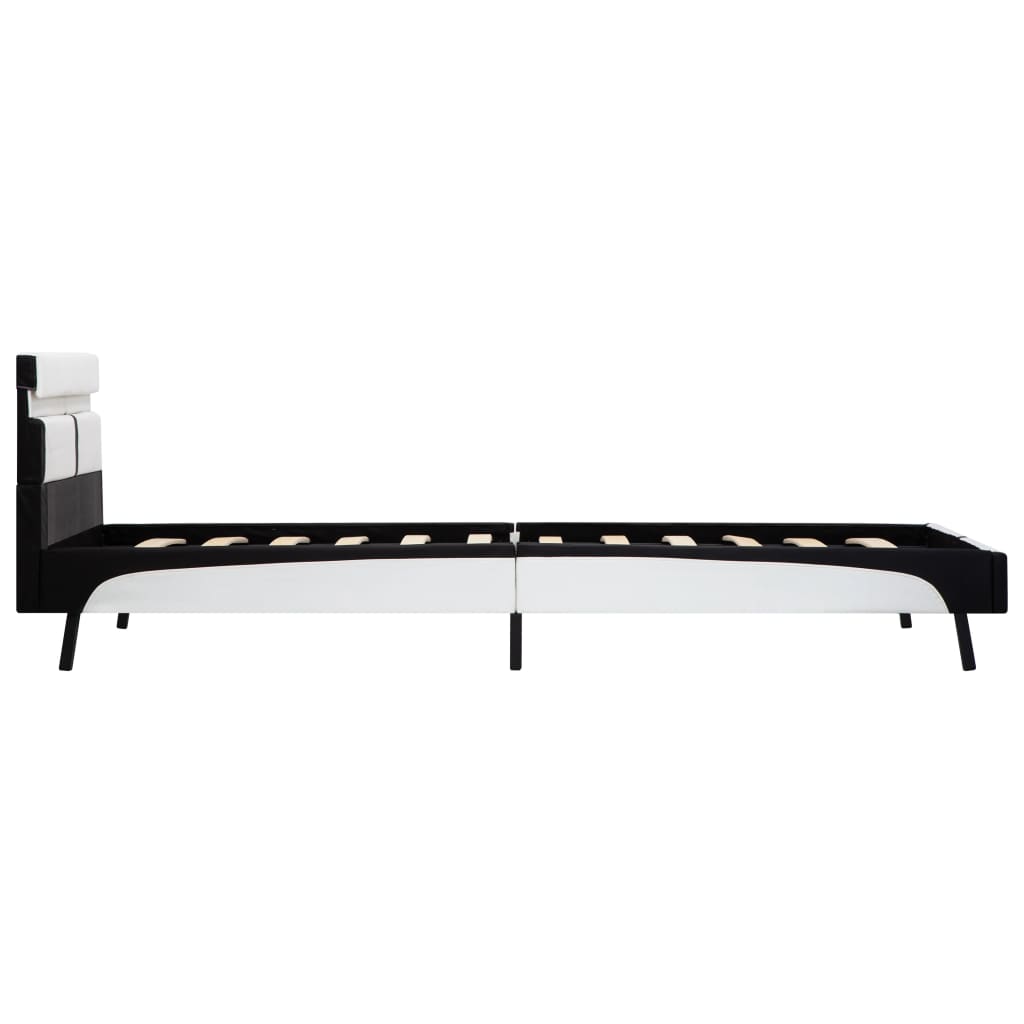 Bettgestell mit LED Weiß und Schwarz Kunstleder 90×200 cm