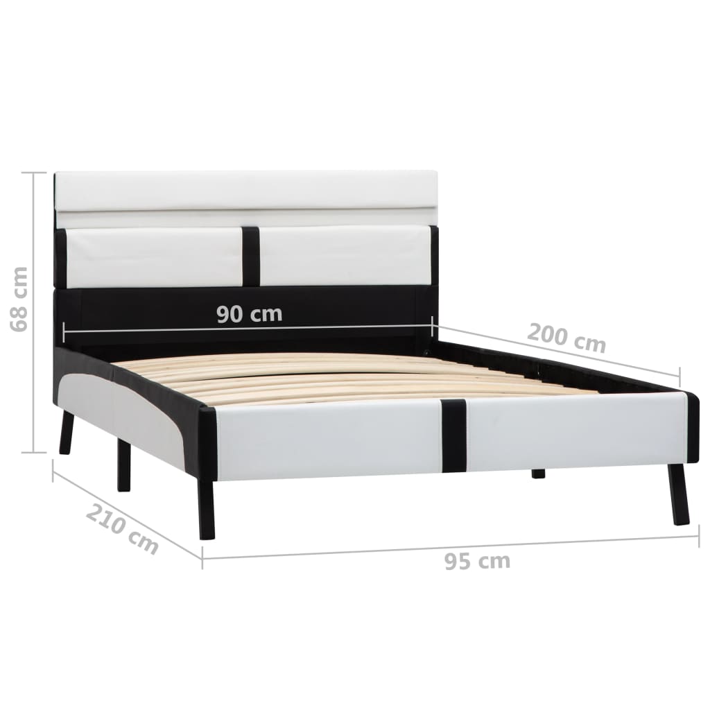 Bettgestell mit LED Weiß und Schwarz Kunstleder 90×200 cm