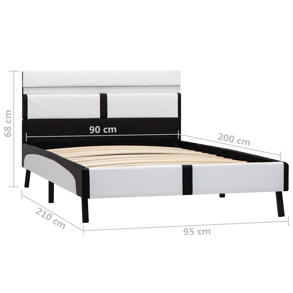 Bettgestell mit LED Weiß und Schwarz Kunstleder 90×200 cm