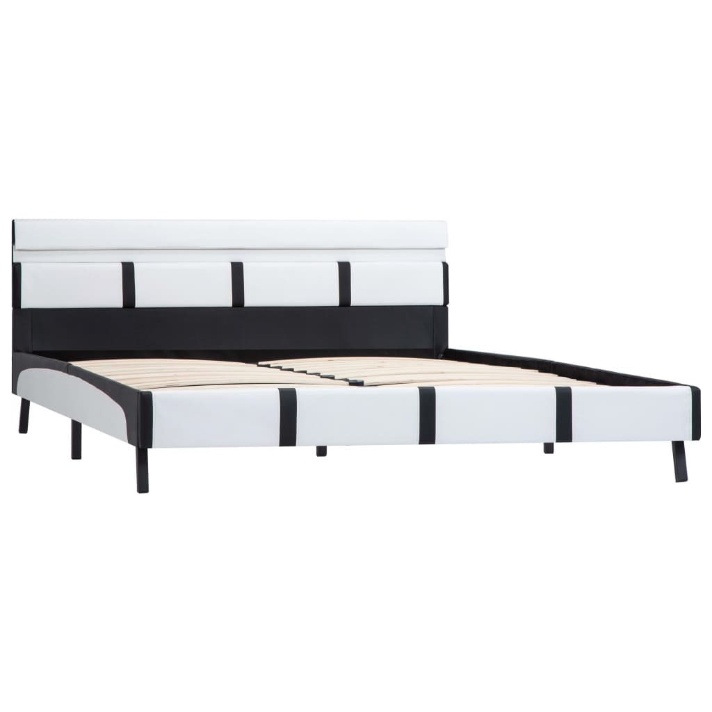 Bed frame with LED white faux leather 140x200 cm