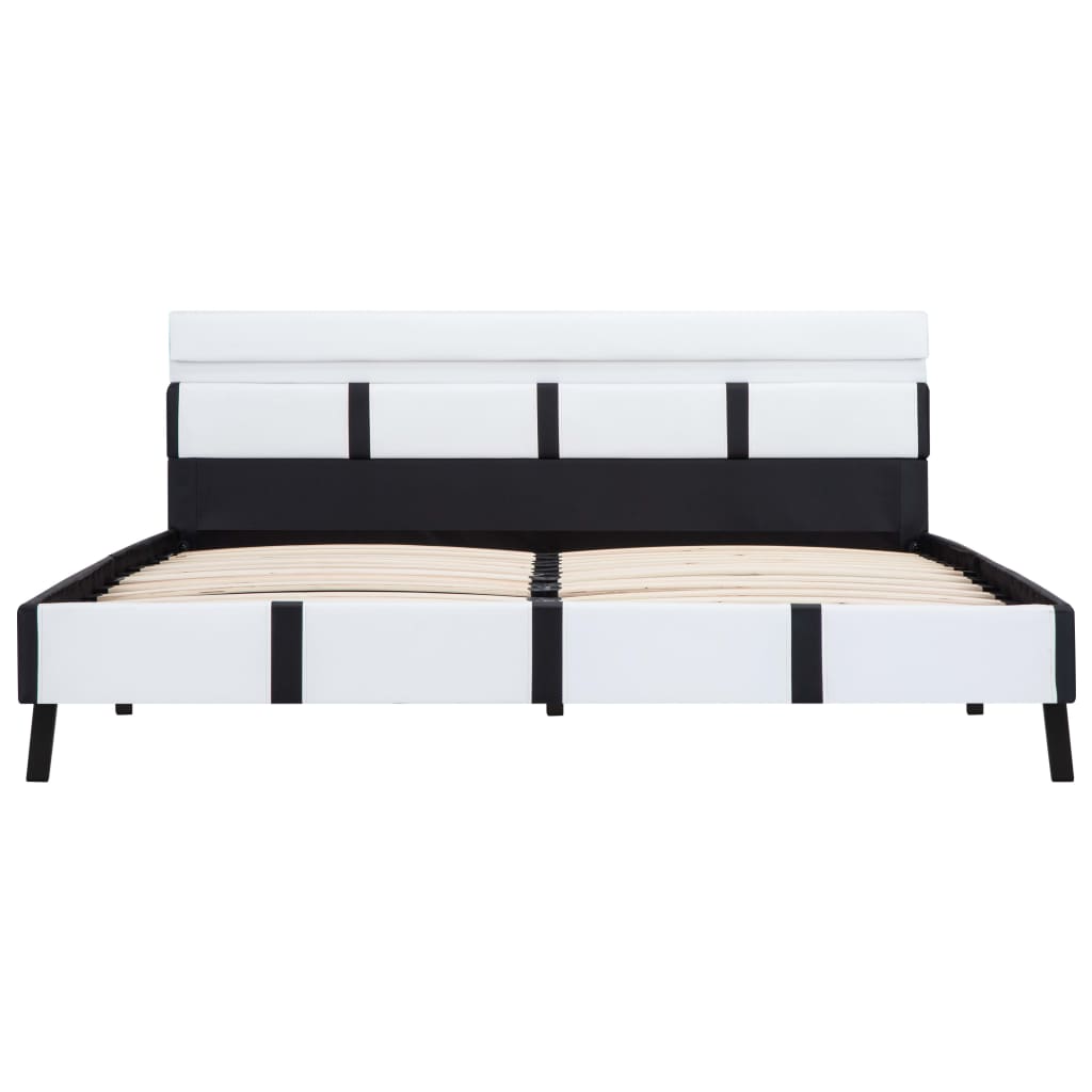 Bed frame with LED white faux leather 140x200 cm