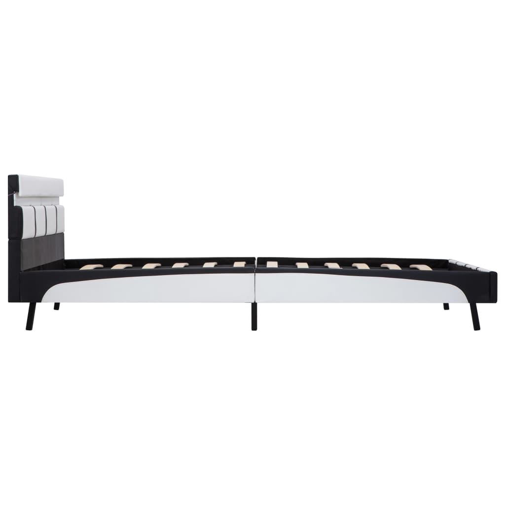 Bed frame with LED white faux leather 140x200 cm