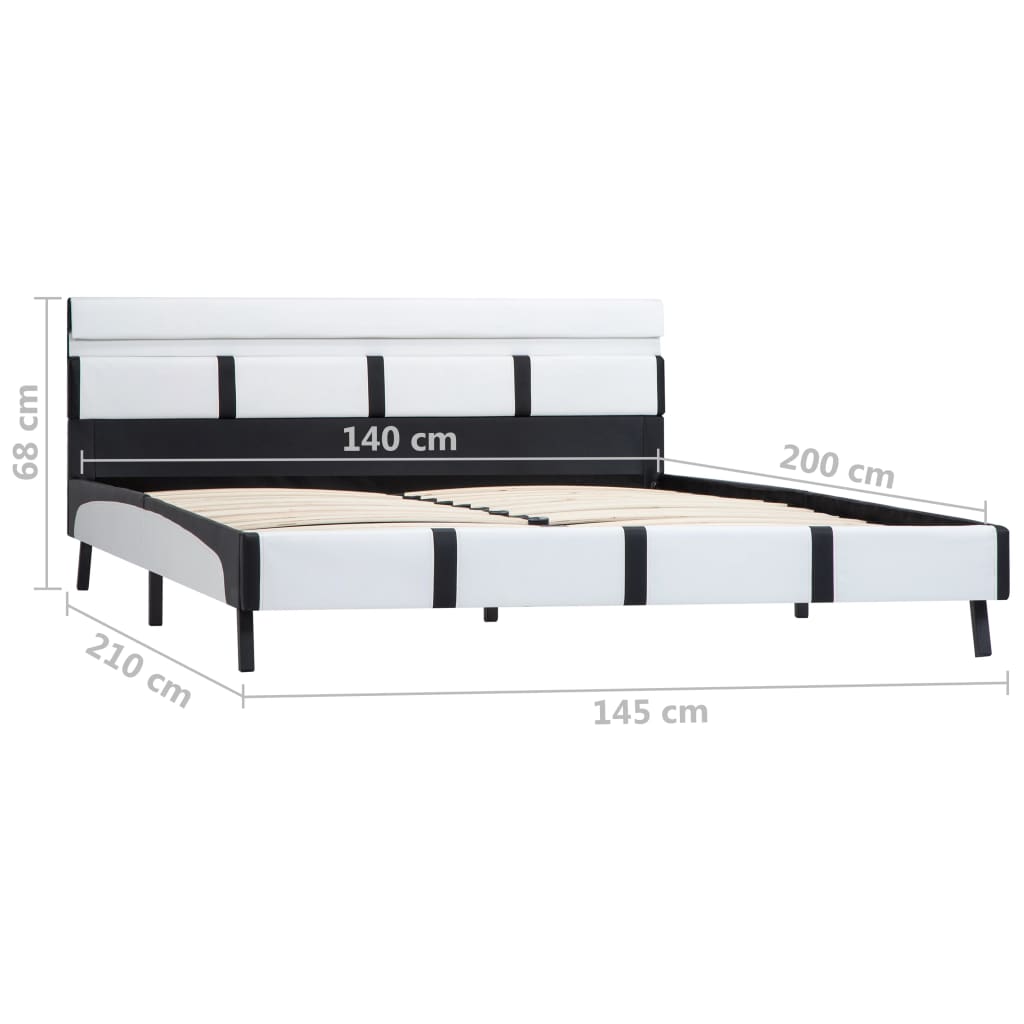 Bed frame with LED white faux leather 140x200 cm