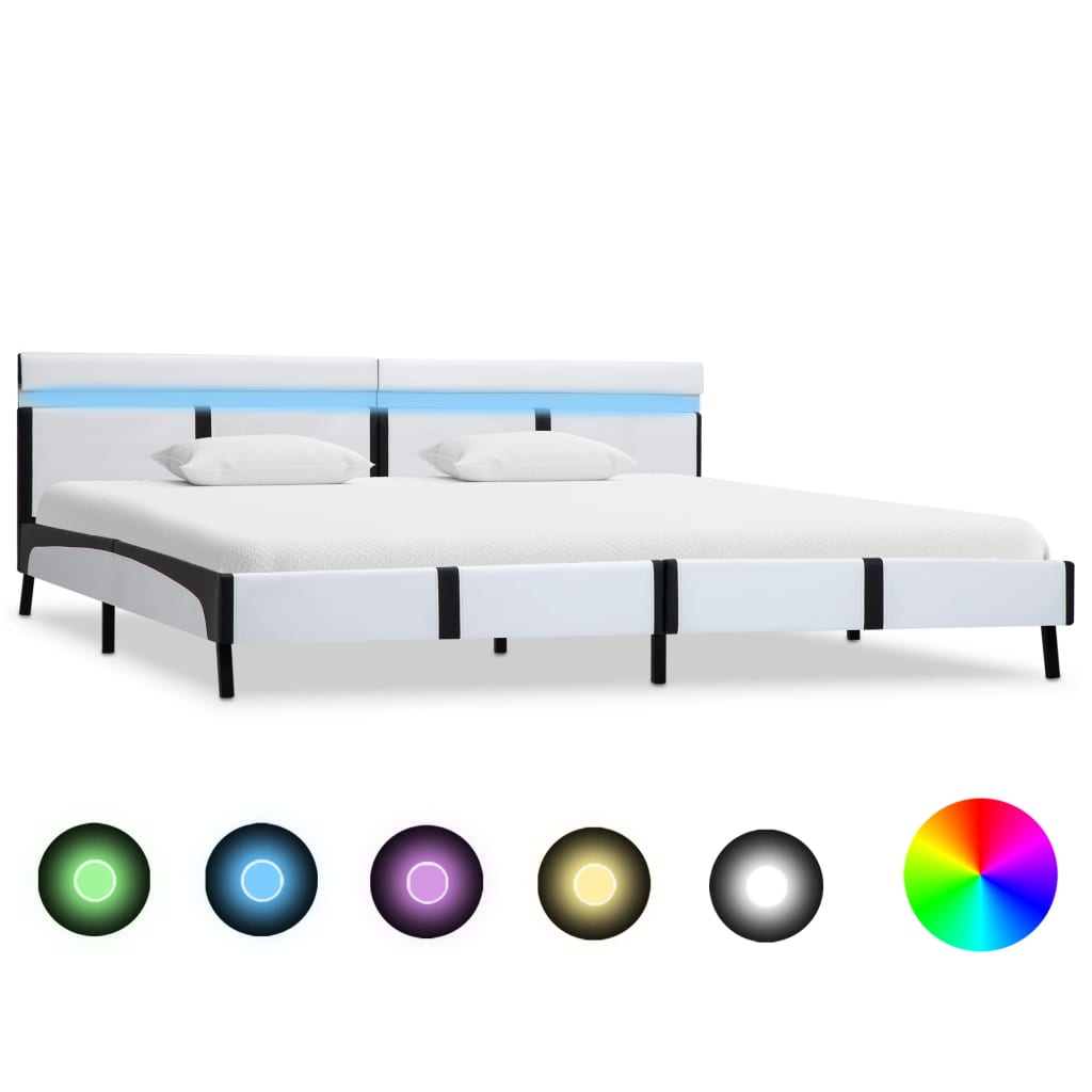 Bettgestell mit LED Weiß Kunstleder 180×200 cm