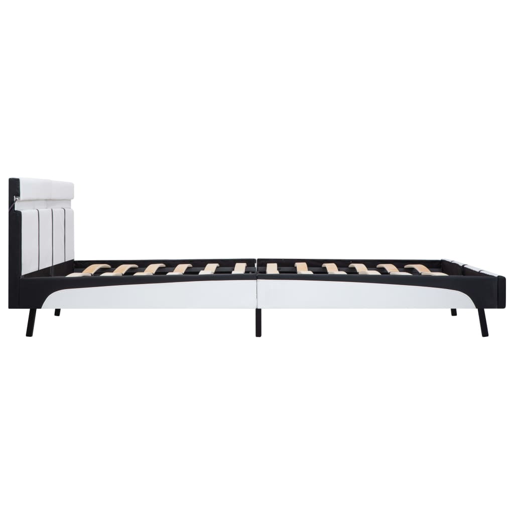 Bettgestell mit LED Weiß Kunstleder 180×200 cm