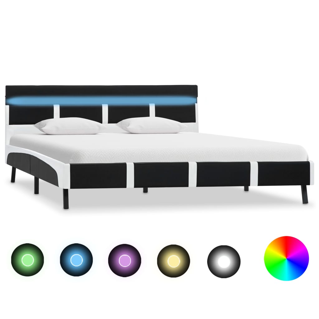 Bettgestell mit LED Schwarz Kunstleder 160x200 cm