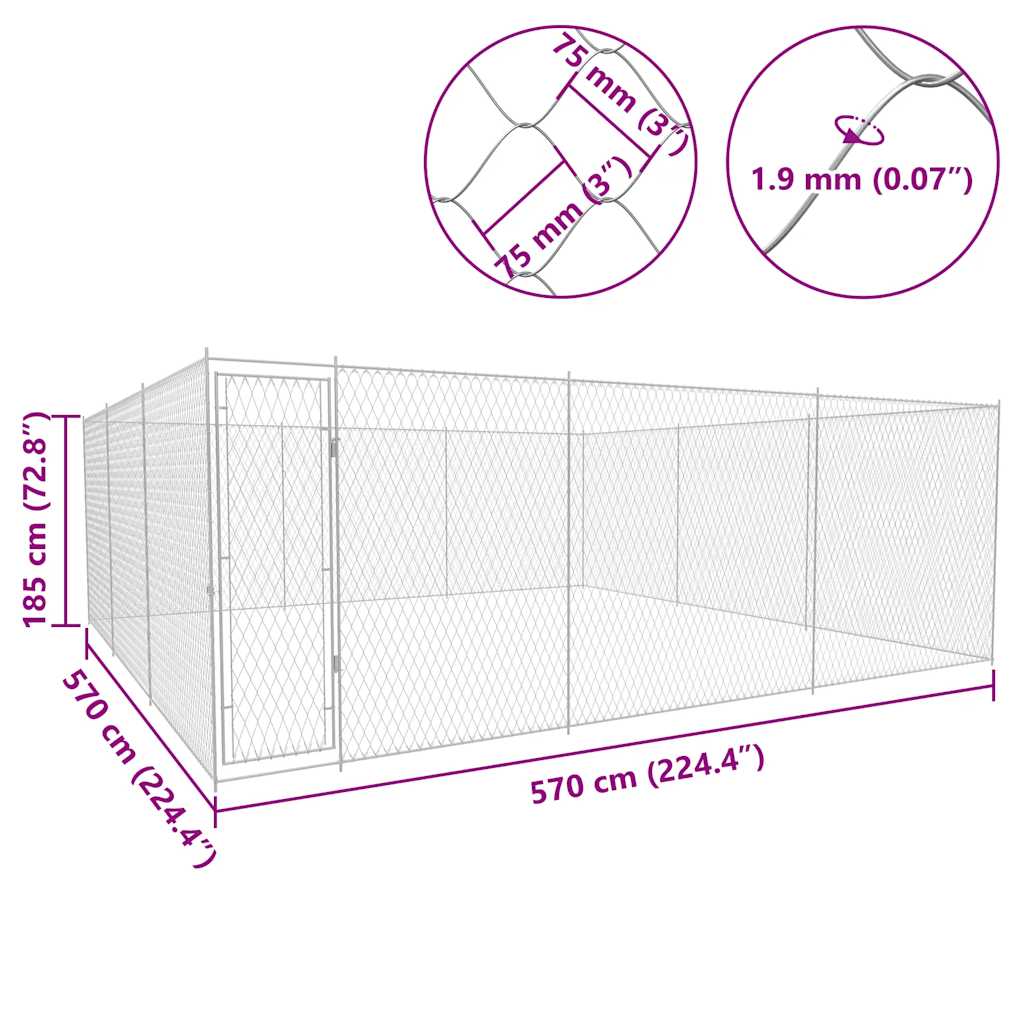 Outdoor-Hundezwinger Verzinkter Stahl 570x570x185 cm
