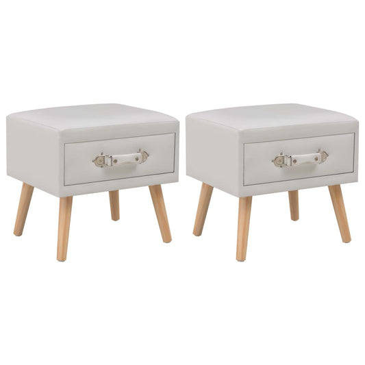 Tables de chevet, lot de 2, blanc, 40 x 35 x 40 cm, cuir synthétique