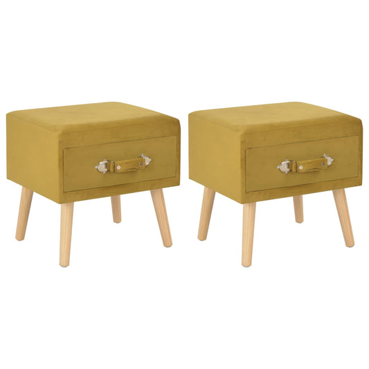 Tables de chevet, lot de 2, velours jaune moutarde, 40 x 35 x 40 cm