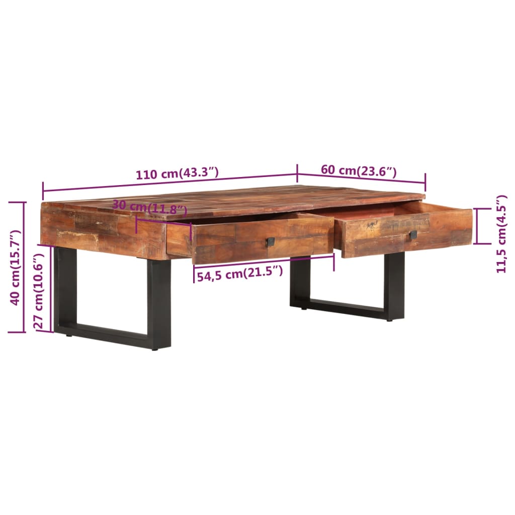 Couchtisch 110x60x40 cm Altholz Massiv