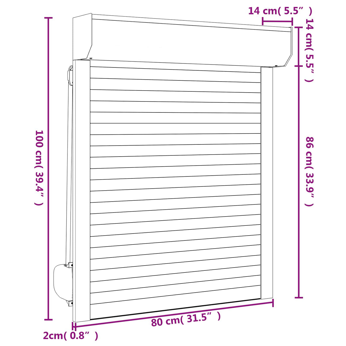 Rollladen Weiß 80 x 100 cm Aluminium und Polyurethan
