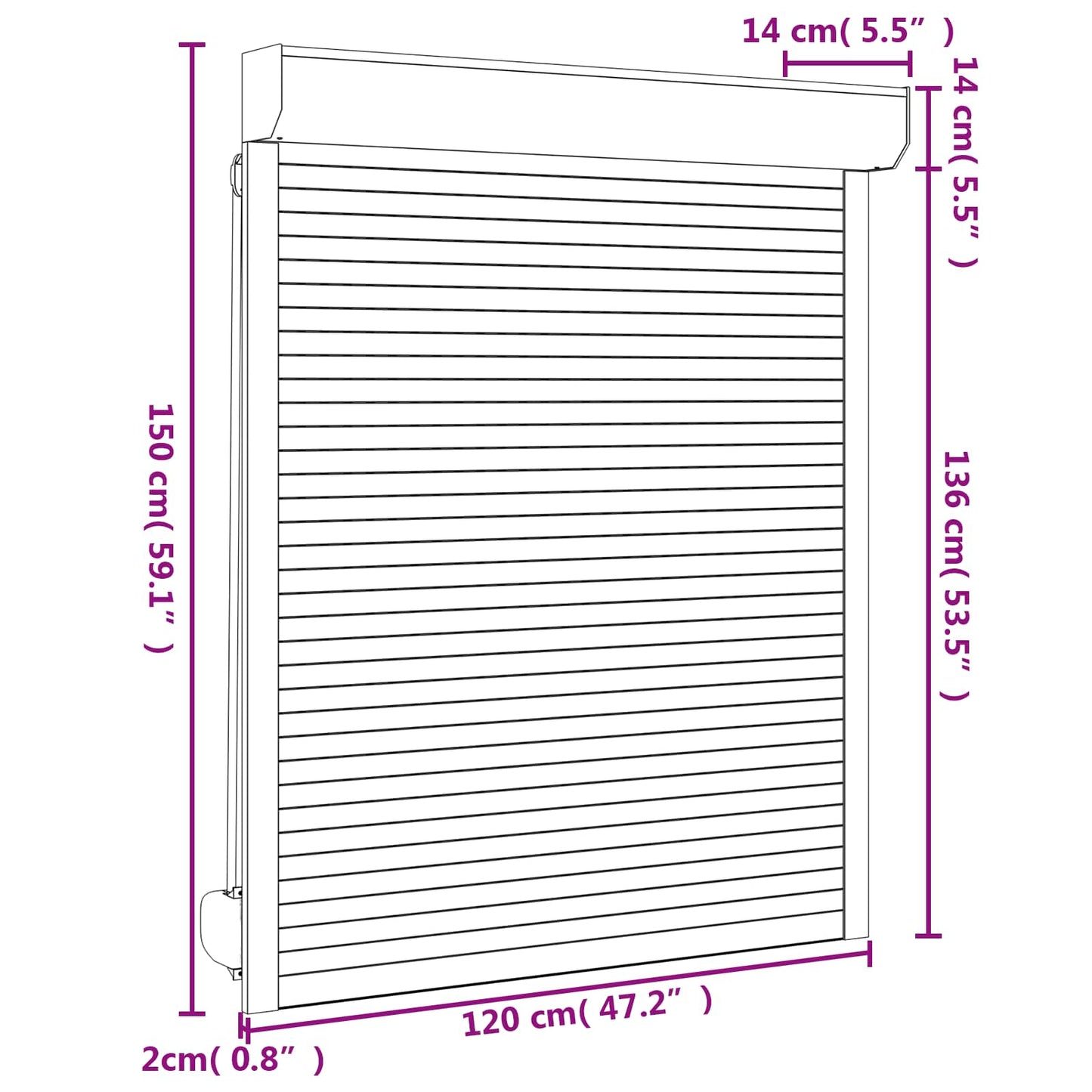 Rollladen Weiß 120 x 150 cm Aluminium und Polyurethan