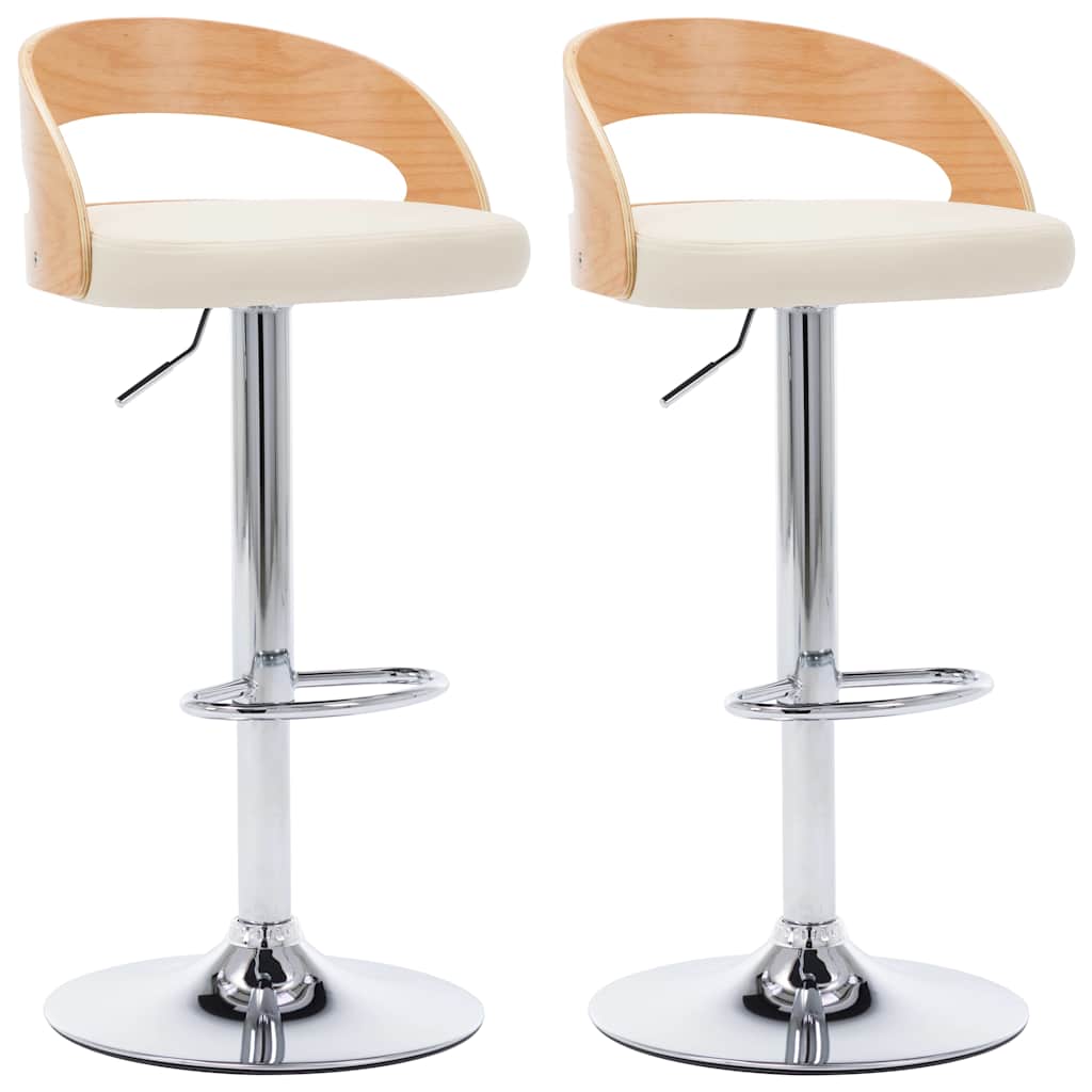 Barhocker 2 Stk. Cremeweiß Kunstleder und Bugholz